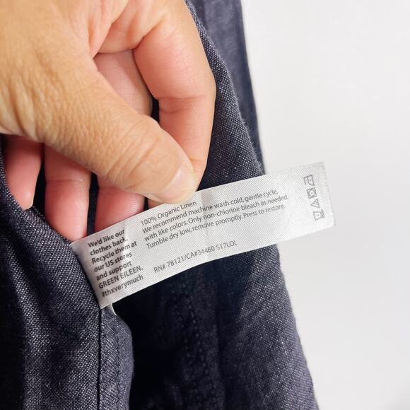 Eileen Fisher Small S Blue Organic Linen Button Front Jacket Lightweight Cropped - Picture 7 of 7